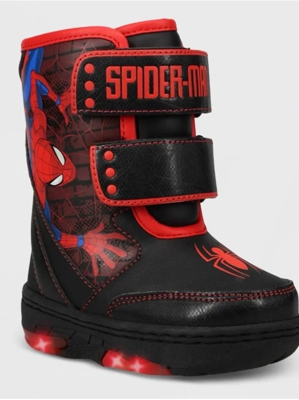 MARVEL SPIDER-MAN LIGHT UP KIDS TALL WINTER BOOTS VELCRO Size 11 NEW